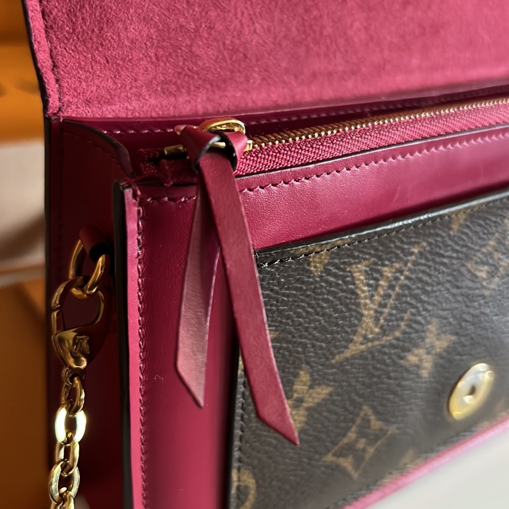Louis Vuitton monogram canvas Flore wallet on chain gold fuchsia flower clasp - Picture 6 of 11
